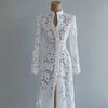 Women's Lace Dress for Women Fall Stand Collar Single Breasted Long Sleeve Coat Midi Dress See Through Elegant Sweet Dresses