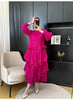 Royal Blue Pleated French Women's Dress Chic Ruffled Irregular Tie Design Long Sleeve Clothing 2DB3939