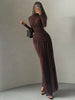 Folds Maxi Dress Women o-Neck Full Sleeve Solid Banquet Elegant Vacation Autumn Skinny Casual Simple Vestidos