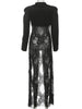 Jacquard Patchwork Long Coat Women Autumn Elegant Irregular Hem Full Sleeve Bandages Dell V-Neck Chic Streewear