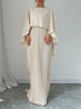 Elegant Crew Neck Pleated Long Dress Women Casual Solid Loose Cloak Sleeve Ruffle Maxi Dresses For Women Spring Autumn Vestidos