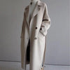 Women Woolen Coat Autumn Spring Long Loose Knee-Length Waist-Cinched Tweed Coat Women's Clothing