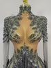 Sexy Performance Stage Costume Sparkly Rhinestones Tassel See-Through Dress Women Bars Nightclub Party Latin Dance Dress