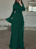 European and American Women's Elegant Casual High-Waisted Solid-Colour Bell-Sleeve Dress Long Dress with Long Sleeves