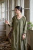 Vintage Women Ramie Cotton Dresses V-Neck Long Sleeve Spring Robes Loose Chinese Style Tie-dye A-Line Dress