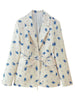 Elegant Flower Printed Loose Suit Collar Coat Belted Waist Shoulder Pad Long Sleeve One Button Blazers Lady Street Chic Top