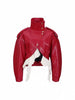 Edgy Faux Leather Cropped Jacket for Women Lapel Snap Button Irregular Pleated Ruffle Hem Long Sleeve Biker Coat