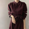 Spring Autumn Single Breasted Women's Shirt Dresses Sashes Stand Collar Korean Casual Straight Dress Female