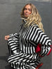 Vertical Stripe Two Piece Outfit Stand Collar Zip Up Jacket Elastic Waist Wide Leg Pants Loose Women Casual High Street Set
