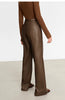 Minimalist PU Leather Casual Pants for Women Autumn Loose Floor Length Straight Slit Female Trousers 12343250