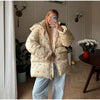 Oversized Printed Thicken Women's Coat With Hooded Loose Full Sleeve Zippers Pocket Cotton-padded Coats Winter Lady Outwear