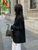 Spring Autumn Elegant PU Leather Office Jacket Long Sleeve Blazer Slim Fit with Lapel Flap Pockets for Women Clothing