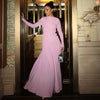 Elegant Pink Irregular Pleated Maxi Dress Women O-Neck Long Sleeve Ruched Slim Long Dress Wedding Guest Evening Party Robes