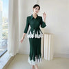 Lace Spliced Design Women's Pleated Fake Two Pieces Dresses With Fishtail Hem Design Pullover Famale Clothing DB6661