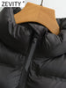 Zevity Women Stand Collar Long Sleeve Patchwork Quilted Cotton Jacket Coat Femme Outerwear Chic Zipper Short Tops CT5817