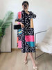 Pleated Contrast Color Leopard Printed Dress Stand Neck Single Breasted Mid-length Dresses Women Party Clothing 2Q1027