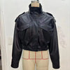 Vintage Zippers Short Leather Jackets Women's Casual Lapel Button Pockets Full Sleeve Coat Autumn Lady Chic Streetwear