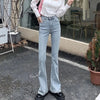 Woman High Waist Vintage Flare Jeans Female Elastic Bell Bottom Pants Girls Black Brown Deep Blue Light Blue Denim Trousers