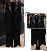 Fatty Women Autumn Mid length Covering Vest Wide Leg Pants Fat Sister Heavy Industry Bright Diamond Three Piece Set Female