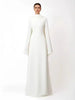 High Neck Cape Sleeve Slim-Fit Maxi Dress Pearl Trim Solid Color Floor Length Modest Abaya Style Formal Occasion Women