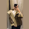 Casual Stand Collar Reversible Jacket For Women Long Sleeve Single Breasted Coat Lady Spring Autumn Chic Streetwear