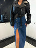 Autumn Women High-waist Retro Button Irregula Skirt Slit Washed Blue Denim Skirts Woman Package Hip Jeans Skirt Streetwear