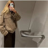 Casual Solid Suede Jackets Women Street Stand Collar Full Sleeve Zippers Loose Coats Female Spring Lady Jacket