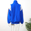 Contrasting Color Loose Jackets Women Casual Long Sleeves Stand Collar Zipper Oversized Coats Lady Autumn Daily Street Wear