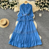 Chic Lace Slim Stand Collar Long Sleeve Spliced Single Breasted Dress High Street Vintage Evening Women Autumn Winter Clothing