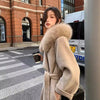 French Lazy Autumn Winter Hooded Double Faced Cashmere Coat Mid Length Real Fox Fur Collar Wool Warm Coat Women