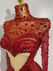 Women Red Sparkly Diamonds Sequins Mesh See Through Long Sleeves Mini Dress Eveing Birthday Party Sexy Nightclub Stage Costume