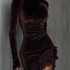 Long Sleeve Lace Patchwork Sexy Velvet Dress Women Autumn Winter Turtleneck Party Dress Elegant Slim Simple Ladies Dress