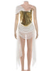 Patchwork Corset Irregular Dress Women Zip Tassel Mesh Ribbon One-Shoulder Birthday Stretch Clubwear Mini Bodycon