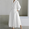 Elegant Women's Shirt Dress Lapel Collar 3/4 Sleeve Belted A Line Midi Dress Casual Office Wear for Women