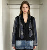 Splicing Plaid Denim Blazer Women's Heavy Industry Belt Design Loose Fake Two Pieces Casual Jacket Top