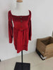 Women's Slim Fit A-line Velvet Dress Christmas Clothes Square Collar Long-sleeved Red Sweet Girl Autumn Winter