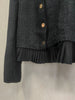 Women Black Pleated Splices Tweed Jacket or Skirt O-Neck Single Breasted Coat or High Waist Belt Short Jupe