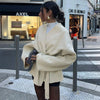 Elegant Fleece Women's Coat Solid V-neck Long Sleeve Belted Lace-Up Cardigan Jacket Autumn Winter Outerwear Female Tops