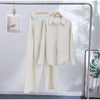 Casual Solid Shirt Trouser Suits Women Full Sleeve Lace Up Lapel Top Wide Leg Pants Lady Set Autumn Female Suit