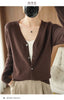 100% Cotton Women's Long Sleeve Top V-neck Coat Knitwear Cropped Coat Cardigans Sweaters Solid Casual 202