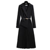 Women's Korean Blazer Patchwork Design Long Sleeve Dresses Office Lady Elegant High Waist Black Slim Pleated Midi Dress