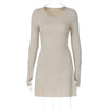 Spring Elegant Pretty Women Dresses Black Sexy Short Dress Female V Neck Long Sleeve Slim Solid Color Mini Dress