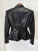 High Street Designer Jacket Women's Belt Slim Fitting Leather Button Pocket Decoration Artificial Leather Blazer