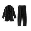Simple Women's Two Piece Set Dragon Scale Long Sleeve Notched Pleated Blazer And Elastic Waist Straight Pants 2DB4432