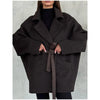 Dark Brown Hooded Hybrid Belted Jacket Oversize Long-Sleeve Spring Elegant Women Outerwear Office Casual Overcoat