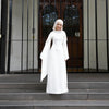 White Pearl Trim Cape Maxi Dress Women Elegant Long Sleeve Cinched Waist Muslim Robes Spring Eid Abaya Lady Dresses