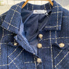 Autumn Dress Suit Women Korean Chic Blue Tweed Jacket + Vest Dress Elegant 2 Piece Set Long Sleeve Cropped Coat