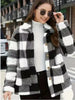Women Plush Coat Jackets Plaid Print Outerwear Thick Warm Single Breasted Turn Down Collar Overcoat Office Lady Autumn Winter
