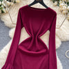Women Dress Autumn Aesthetic Ruffled Knitted Mini Dress Lady Slim Elastic Bodycon Party Dress Streetwear Vestidos