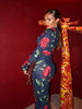 Flower Prints O Neck Women Dresses Sheath Elegant Evening Party Outfits Female Bodycon Long Sleeve Robes